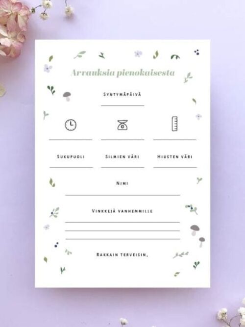 Babyshower arvauskortit Vihreä