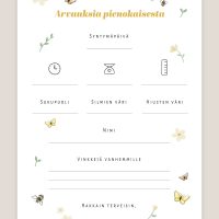 Babyshower arvauskortit keltainen kukka teemalla, suloiset arvauslaput vauvajuhliin