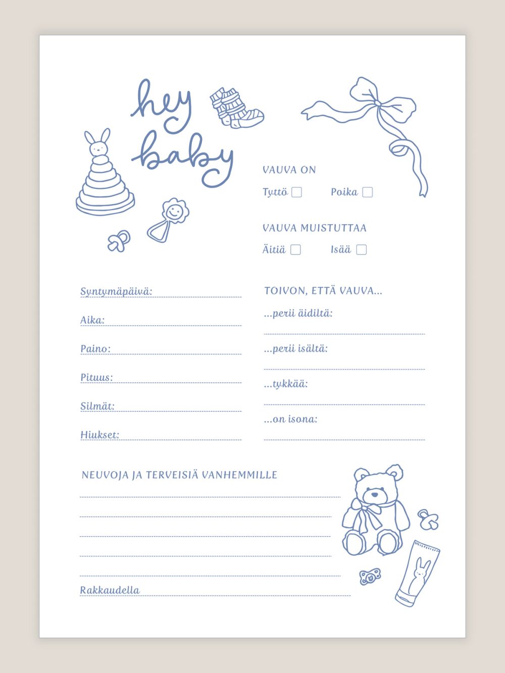 babyshower-arvauskortit-sininen Babyshower arvauskortit sininen, arvauslaput vauvakutsuille