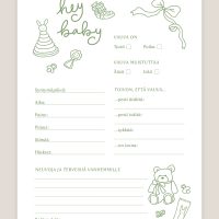 Babyshower arvauskortit vihreä, arvauslaput vauvajuhliin