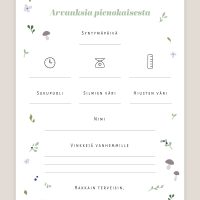 Babyshower arvauskortit vihreä metsä, arvauslaput vauvajuhliin metsäteema