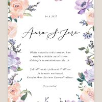 Hääkutsu Kevätniitty, kukkakuvio, vesivärimaalaus, kutsukortti häihin