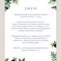 Hääkutsu mustikka info, infokortti hääkutsuun mustikkakuvituksella