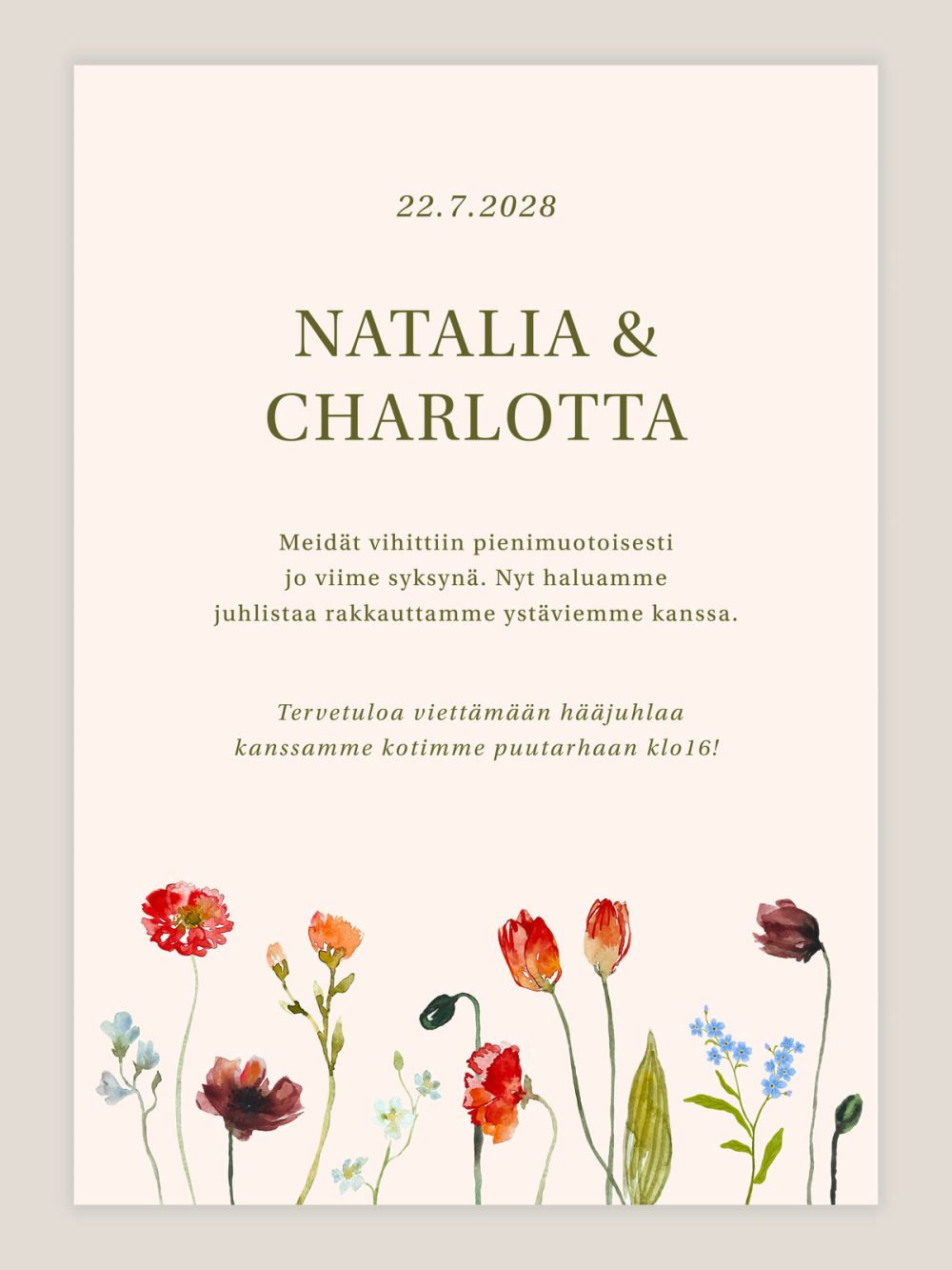 haakutsu-niittykukat Hääkutsu niittykukat, villikukat kutsukorttiin, vesivärikukat hääteema