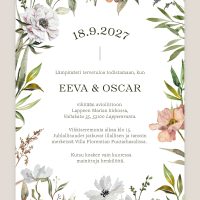 Hääkutsu Puutarha vesivärikukka kuvituksella, kutsu häihin lehti ja kukkamaalauksella