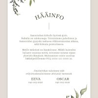 Hääkutsu puutarha info, infokortti vesivärilehdillä