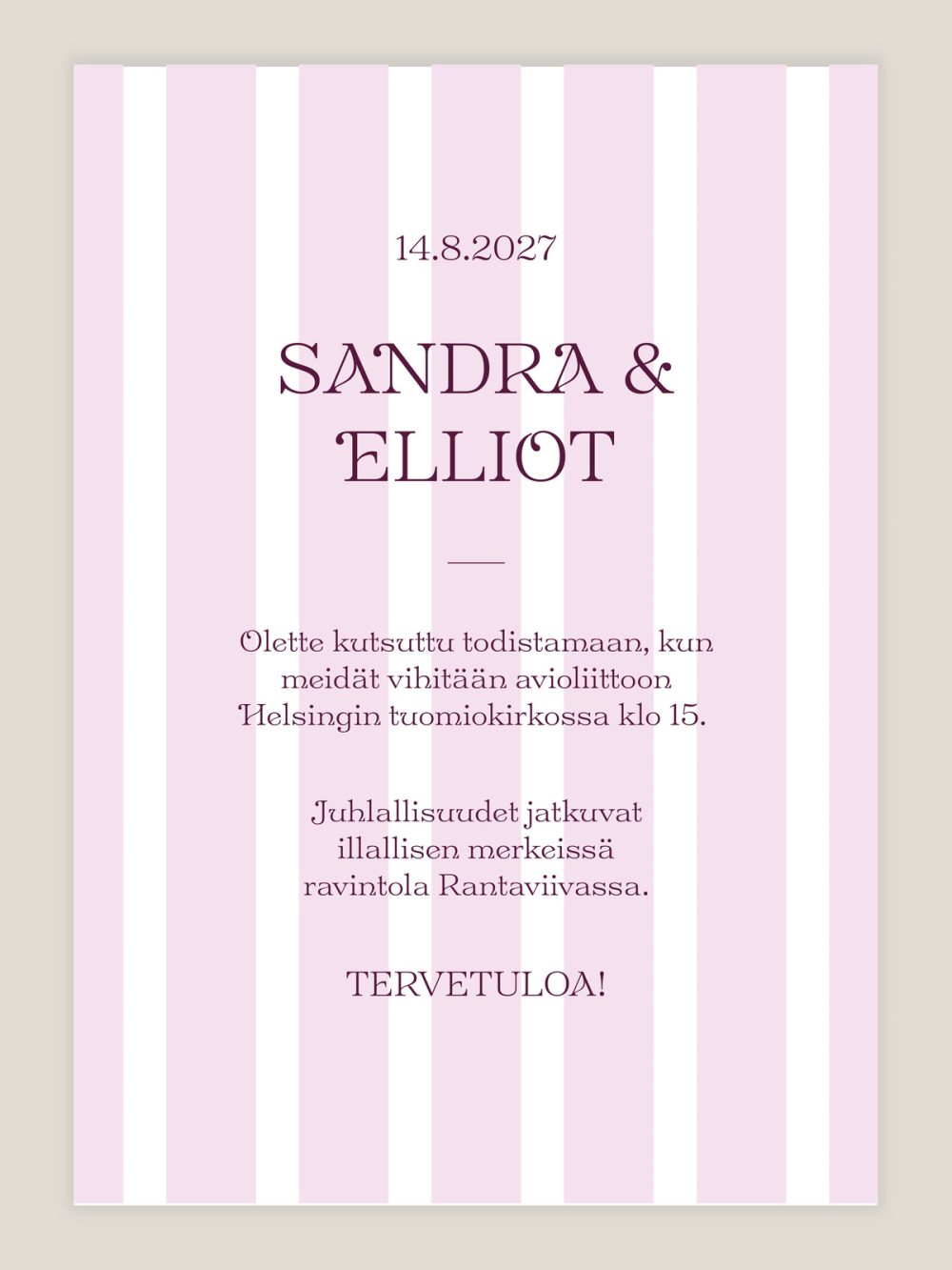 Hääkutsu Raidallinen vaaleanpunainen, moderni, graafinen, raitakuvio, kutsukortti häihin