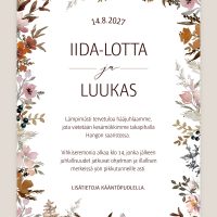 Hääkutsu Syksyinen, kukkakuvio, vesivärimaalaus, kutsukortti häihin