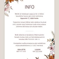 Hääkutsu Syksyinen, infokortti, kukkakuvio, vesivärimaalaus, kutsukortti häihin