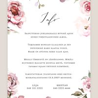 Hääkutsu vaaleanpunaiset kukat info, kukkakuvio, vesivärimaalaus, kutsukortti häihin