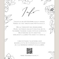 Hääkutsu viivapiirros kukat info, moderni, graafinen, mustavalkoinen, kutsukortti häihin