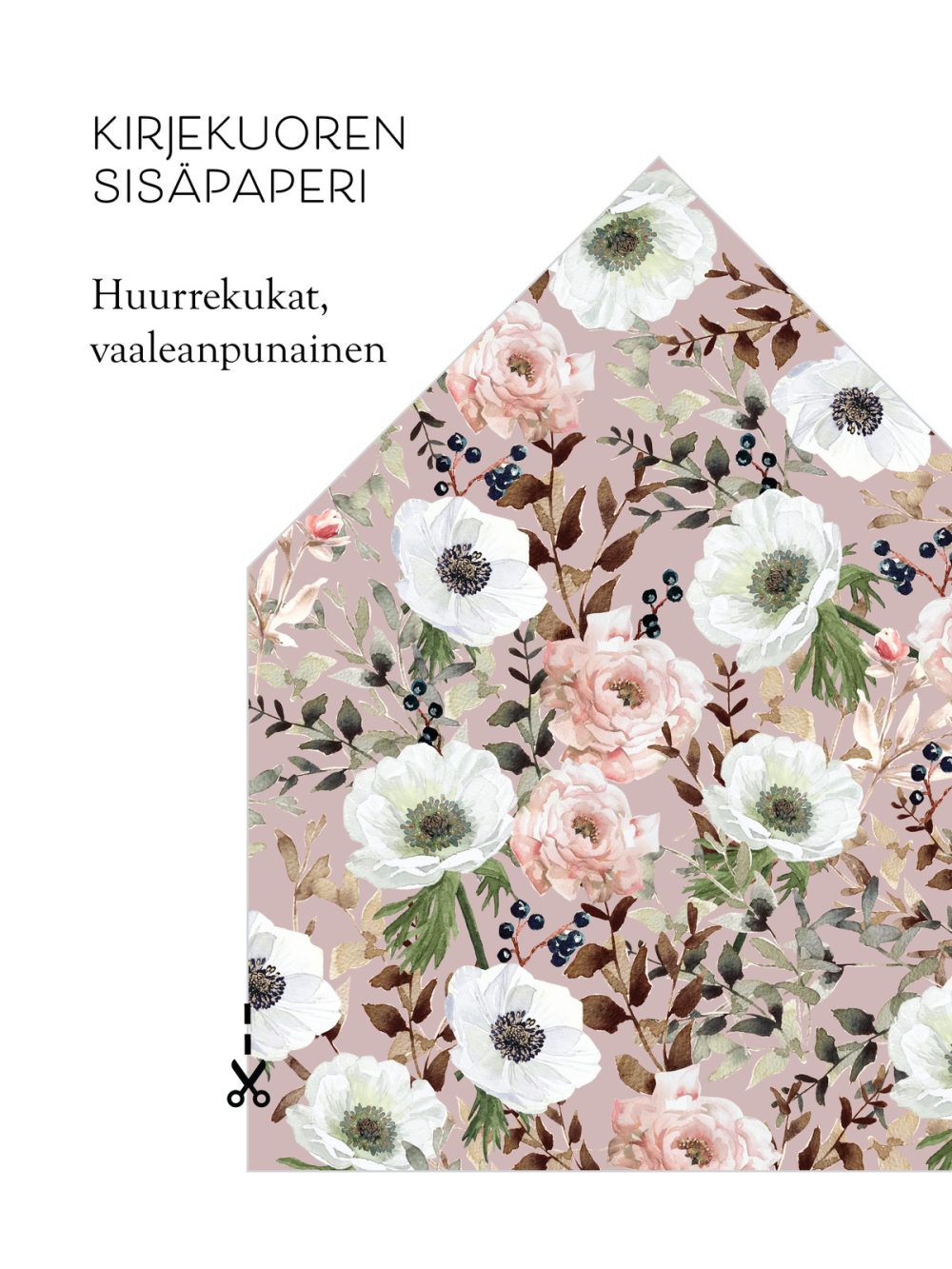 Kirjekuoren sisäpaperi huurrekukat vaaleanpunainen, kukkakuvio, vesivärimaalaus, kirjekuoriin