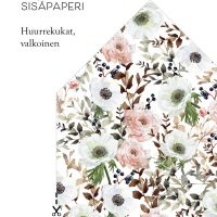 Kirjekuoren sisäpaperi huurrekukat valkoinen, kukkakuvio, vesivärimaalaus, kirjekuoriin