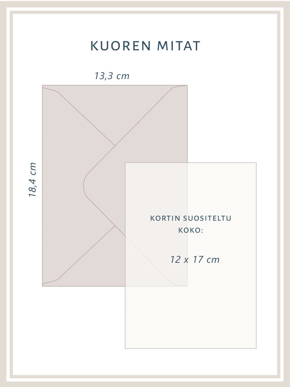kirjekuorten-mitat-manteli Kirjekuoret Manteli, mantelinväriset kuoret hääkutsuille, kirjekuoren koko