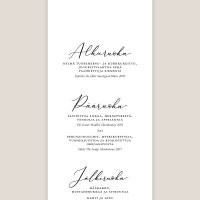 Menu- ja ohjelmakortti Klassinen, Menu, mustavalkoinen, ajaton, kattaukseen