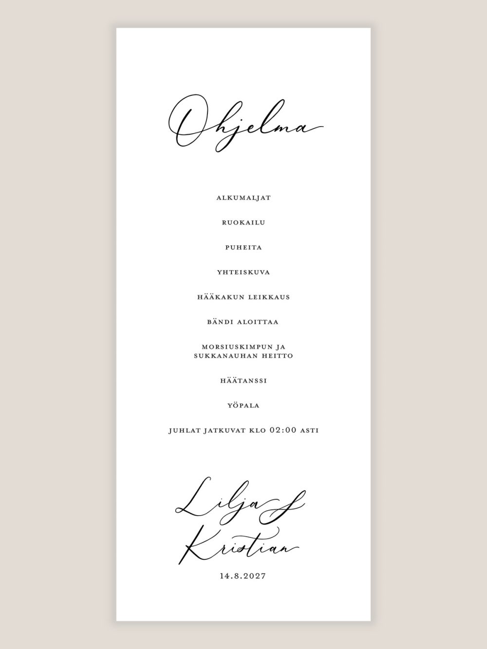 menu-ja-ohjelmakortti-klassinen-ohjelma Menu- ja ohjelmakortti Klassinen, Ohjelma, mustavalkoinen, ajaton, kattaukseen