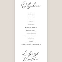 Menu- ja ohjelmakortti Klassinen, Ohjelma, mustavalkoinen, ajaton, kattaukseen