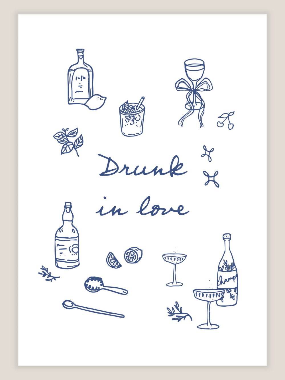 romanttinen viivapiirros kyltti drunk in love, ohjekyltti hääbaariin, häädrinkki