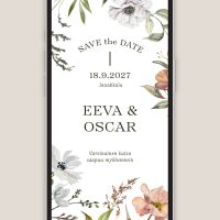 Digitaalinen Save the Date puutarha, hääkutsu kukilla puutarhahäät