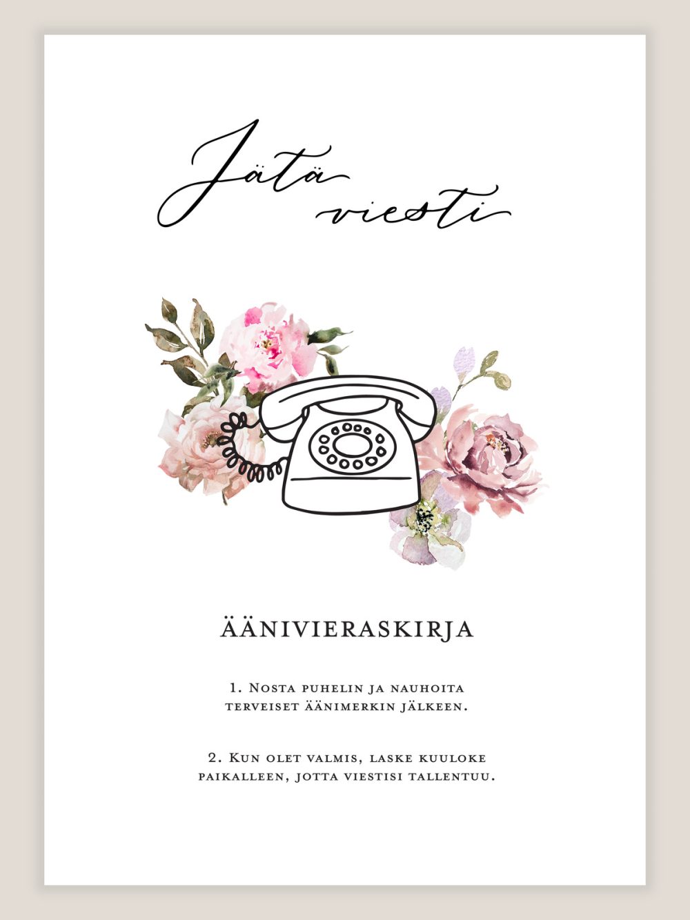 vaaleanpunaiset kukat kyltti äänivieraskirja, ohje häävieraille häihin