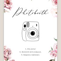 vaaleanpunaiset kukat photobooth ohjekyltti häihin