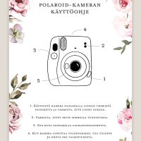vaaleanpunaiset kukat polaroidkameran ohjekyltti häihin