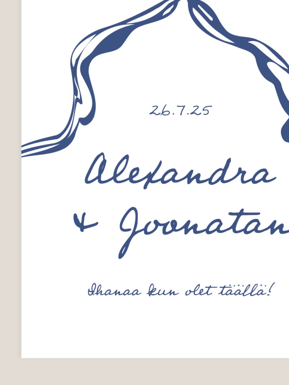 romanttinen-viivapiirros-tervetuloa-kyltti-rusetti-3 Romanttinen viivapiirros tervetuloa kyltti rusetilla, sininen moderni häätrendi