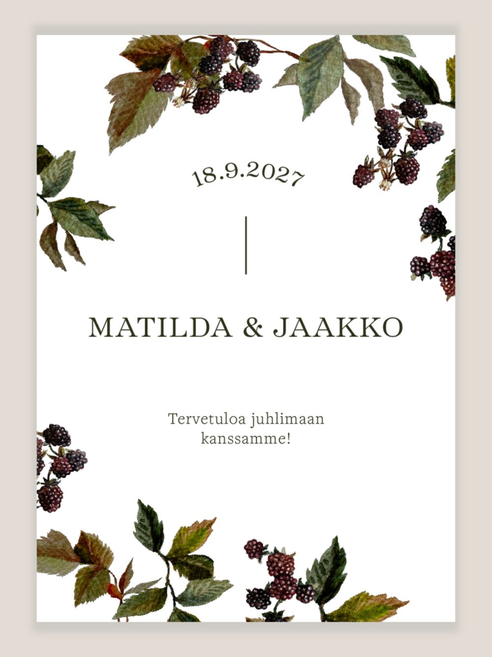 karhunvatukka-tervetuloa-kyltti-2 Karhunvatukka tervetuloa kyltti häihin, opastekyltti hääjuhlaan karhunvatukkamaalauksella