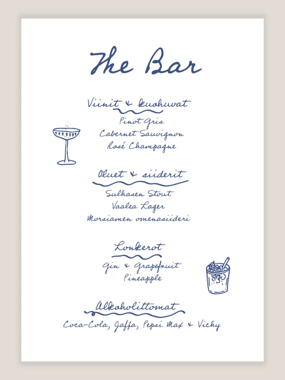 romanttinen-viivapiirros-baarin-menu-kyltti-2 Romanttinen viivapiirros baarin menu kyltti häihin, moderni mustavalkoinen menukyltti hääjuhlaan
