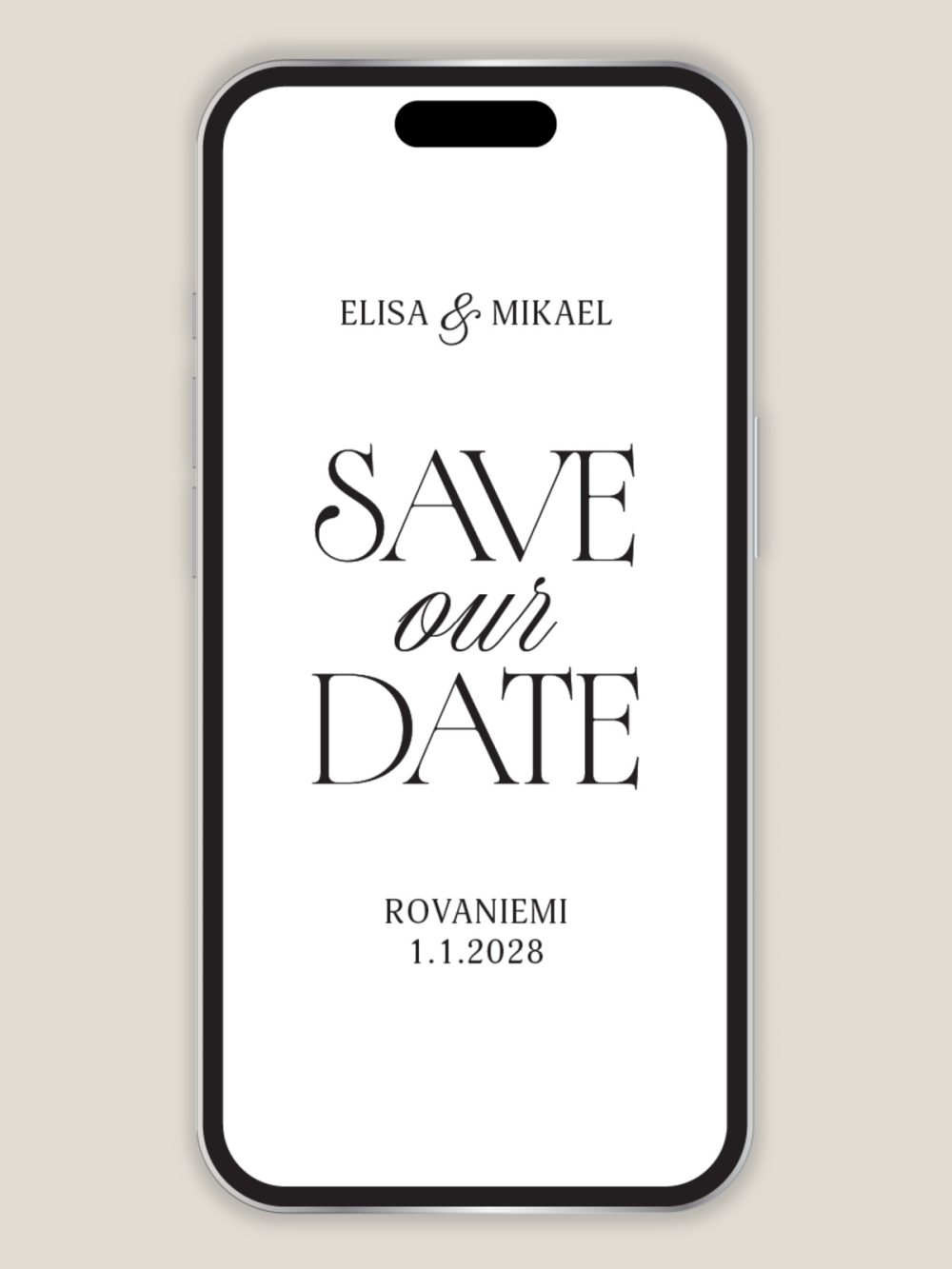save-the-date-ajaton Digitaalinen save the date ajaton, moderni minimalistinen häätrensdi kutsu