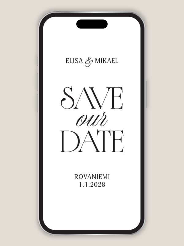 Digitaalinen save the date ajaton, moderni minimalistinen häätrensdi kutsu