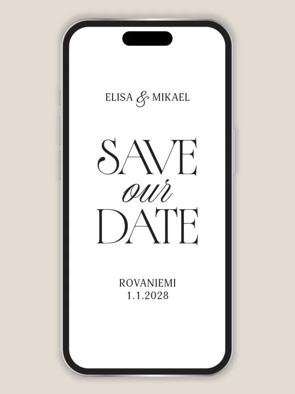Digitaalinen save the date ajaton, moderni minimalistinen häätrensdi kutsu