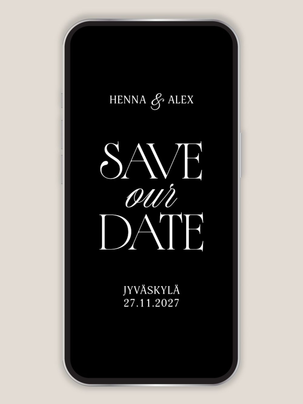 save-the-date-ajaton-musta Digitaalinen save our date musta ajaton moderni, tyylikäs tumma hääkutsu
