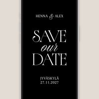 Digitaalinen save our date musta ajaton moderni, tyylikäs tumma hääkutsu