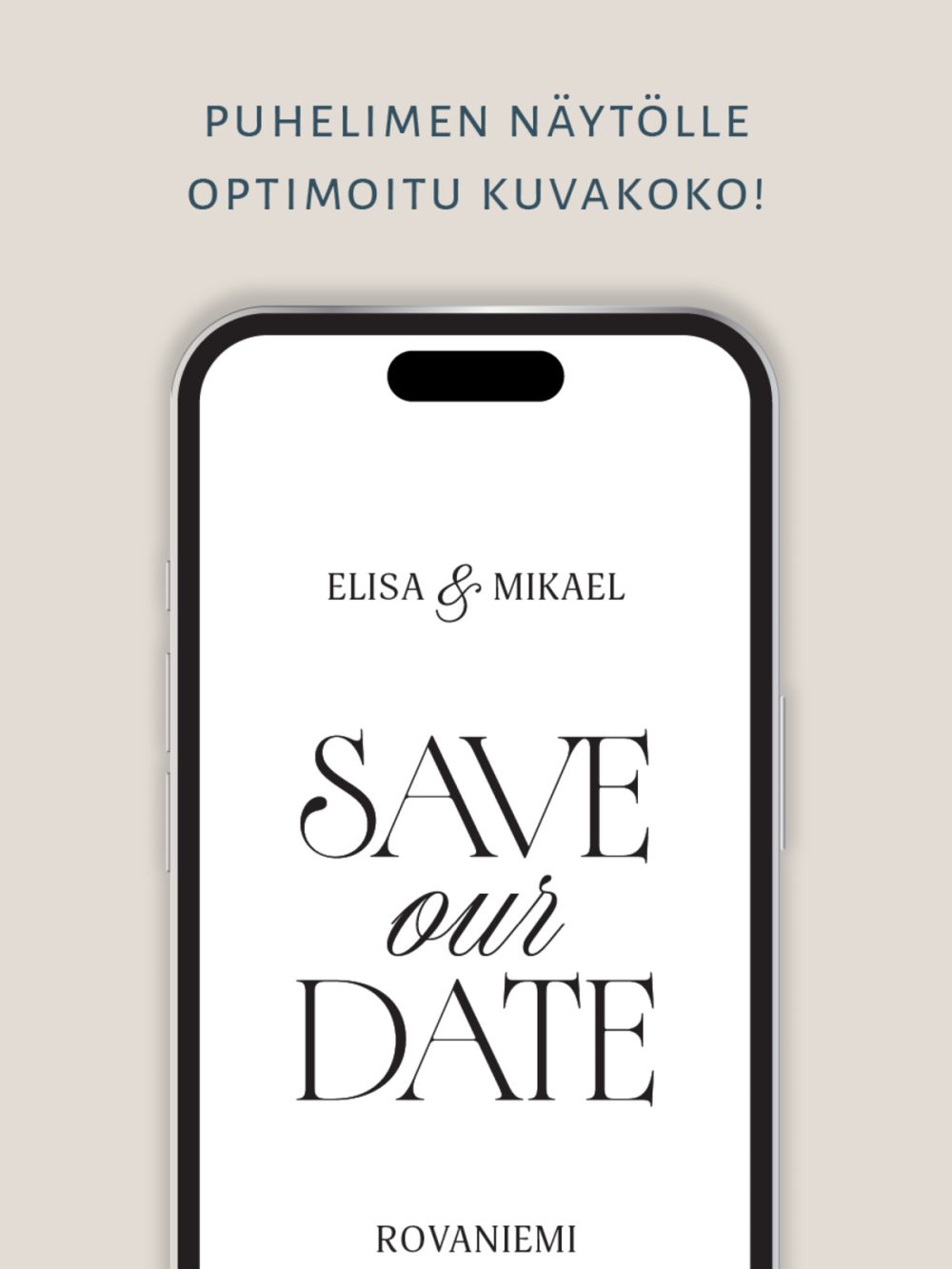 save-the-date-ajaton-puhelimeen Digitaalinen varaa päivä kutsu puhelimeen, romanttinen ajaton moderni