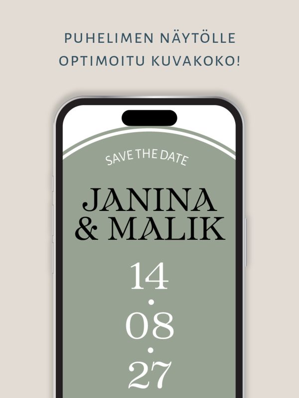 save-the-date-moderni-kaari-puhelimeen Digitaalinen varaa päivä kutsu, vihreä graafinen hääkutsu