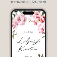 Save the Date vaaleanpunaiset kukat, herkkä varaa päivä kutsu häihin vesivärikukilla